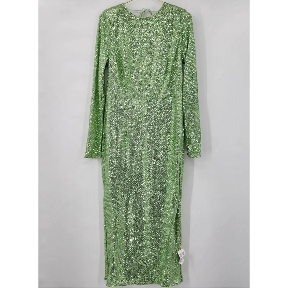 ASOS DESIGN Tall embellished sequin pencil midi dress Green Size size US 12 - Picture 5 of 14